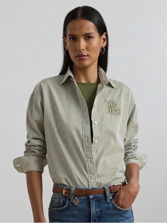 Polo Ralph Lauren Tops - POLO RALPH LAUREN Grayish Green Relaxed Striped Broadcloth Shirt  Size XS, L, XL